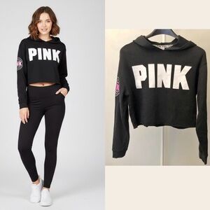 PINK Victoria’s Secrets Cropped Oversized Casual Black Sweatshirt Hoodie. XS